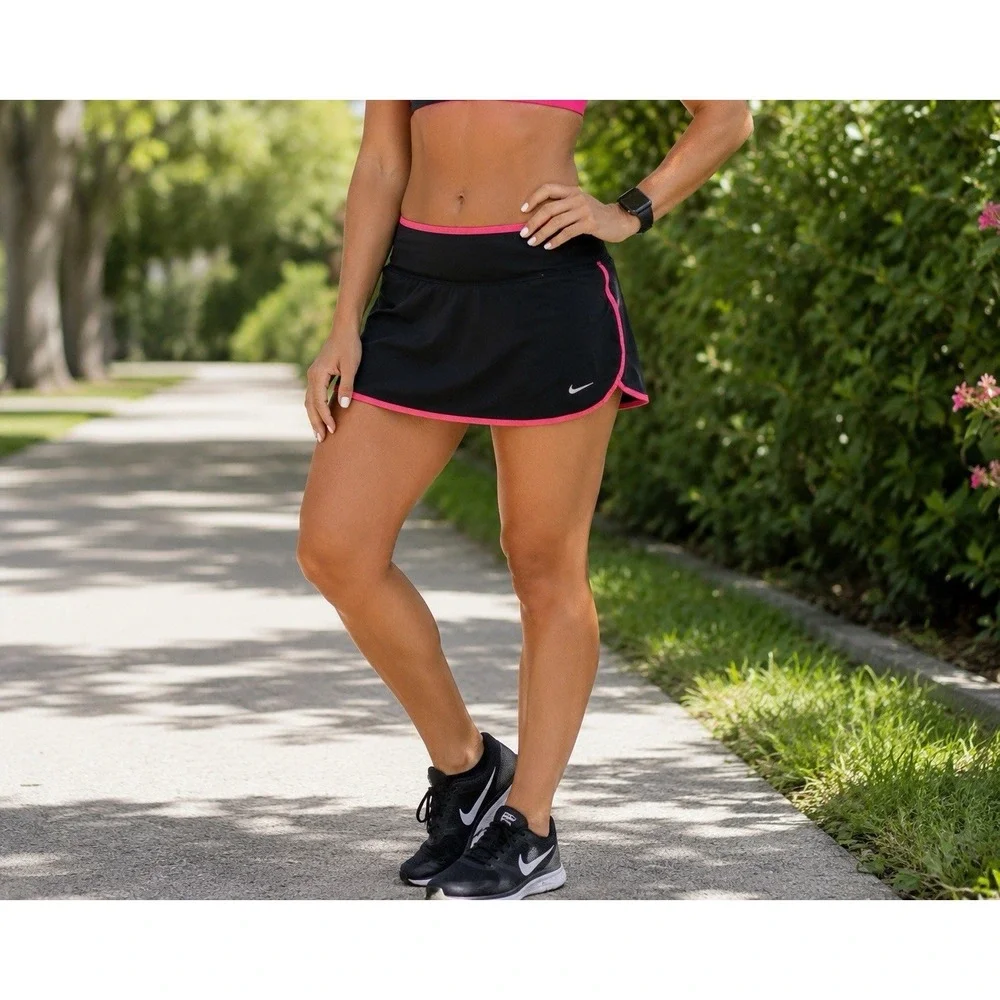Nike Dri-Fit Athletic Running Skort Skirt Built In Shorts Black Pink Women's L